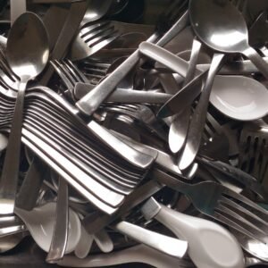 gray and white spoon and fork lot closeup photo